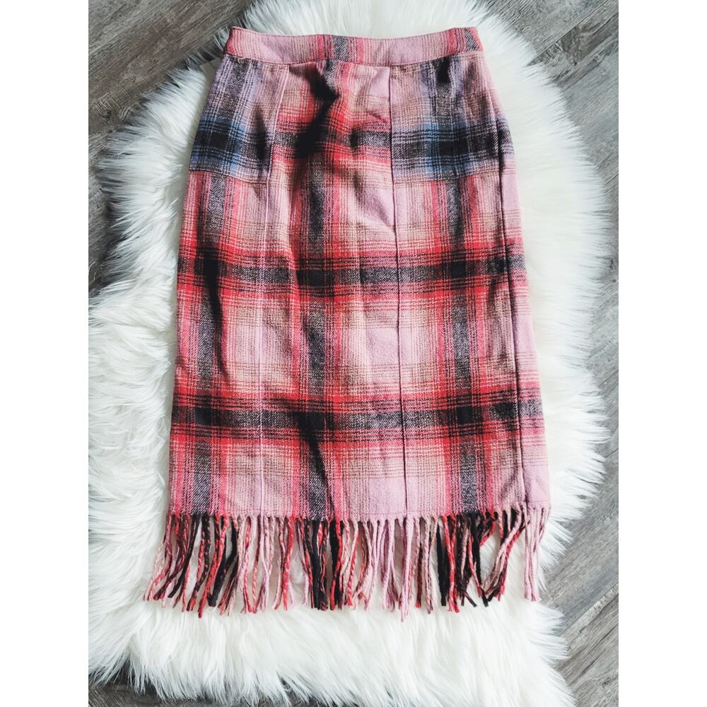 Anthropologie Pink Fringed Plaid Mini Skirt - New - Size 6 - Picture 5 of 9